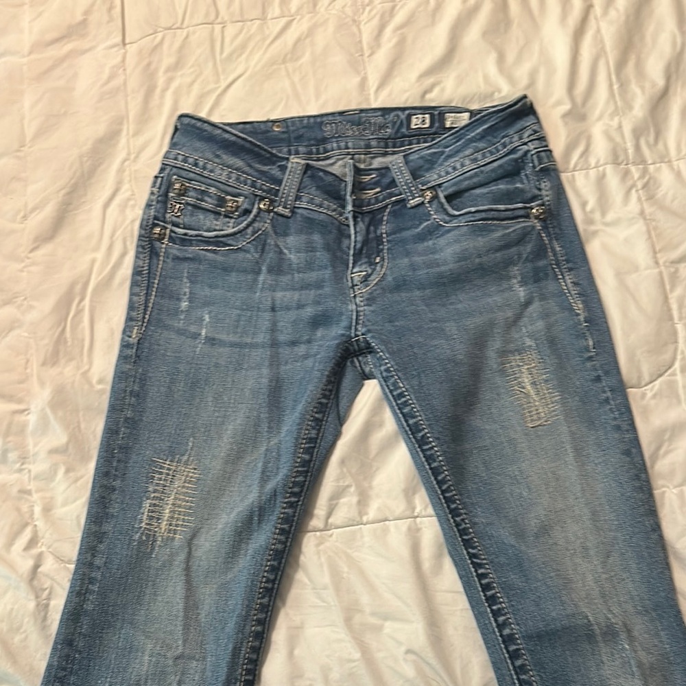 Miss Me Blue Skinny Jeans with Distressed Details